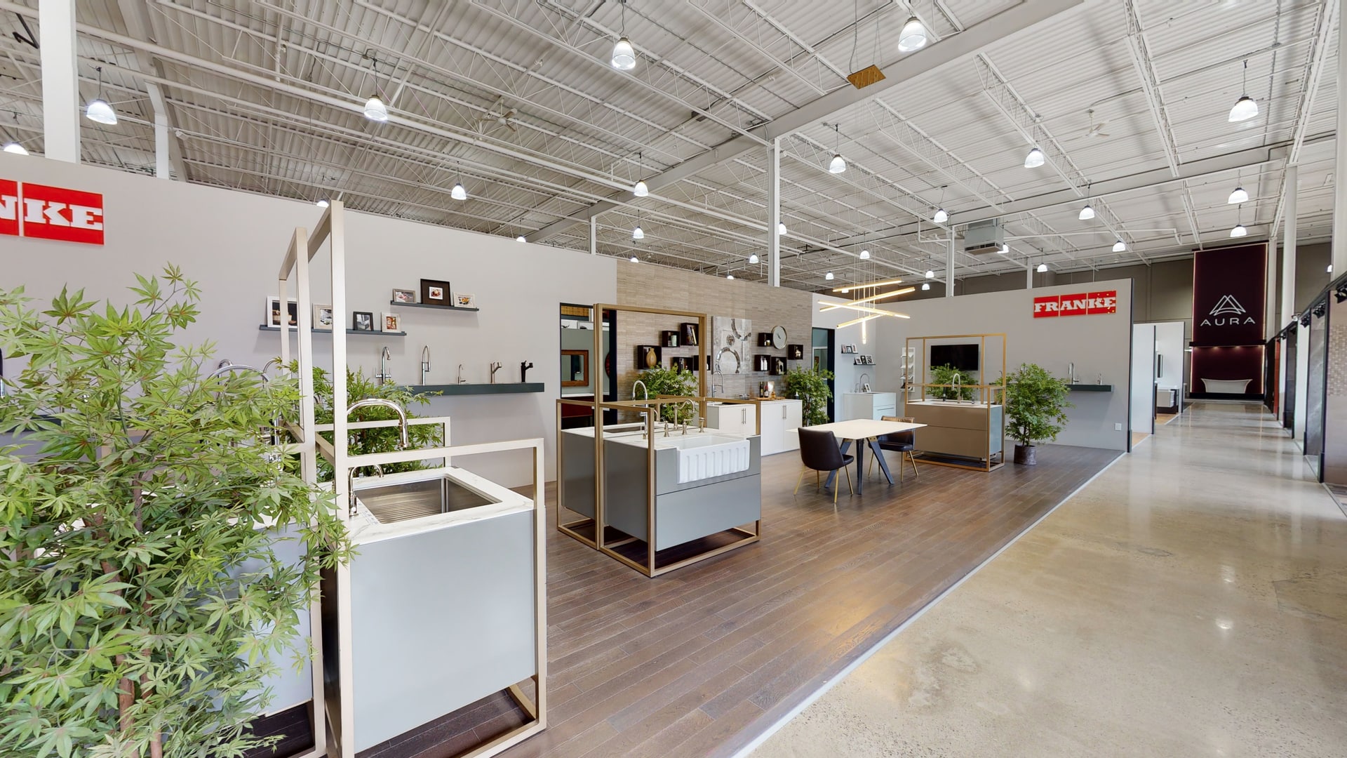 The TUBS Virtual Showroom Franke kitchen area without product tags — clean walkthrough view